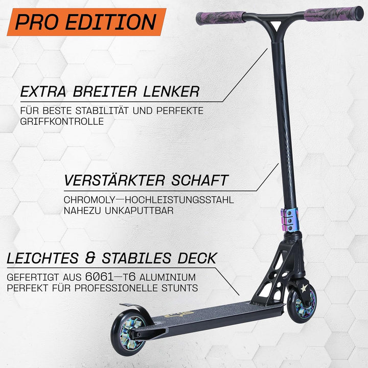 STAR SCOOTER Pro Sport Freestyle Kick Stunt Scooter für Kinder ab 7 Jahre, Erwachsene | 110 120mm Pr