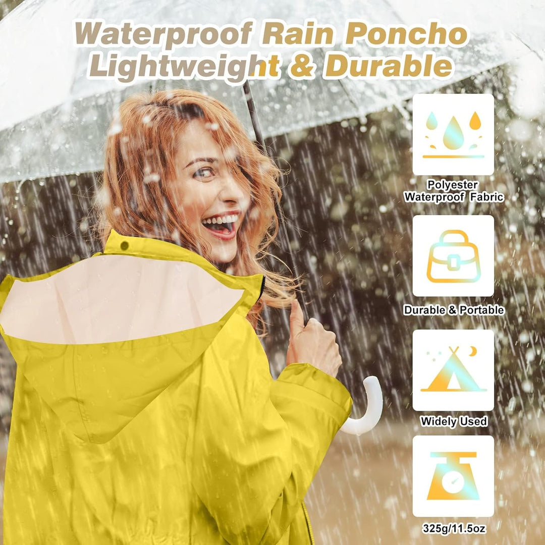 LAMA Stilvoller langer Regenmantel Unisex Regenponcho mit Wasserdichte Pattentasche Kapuze Tunnelzug