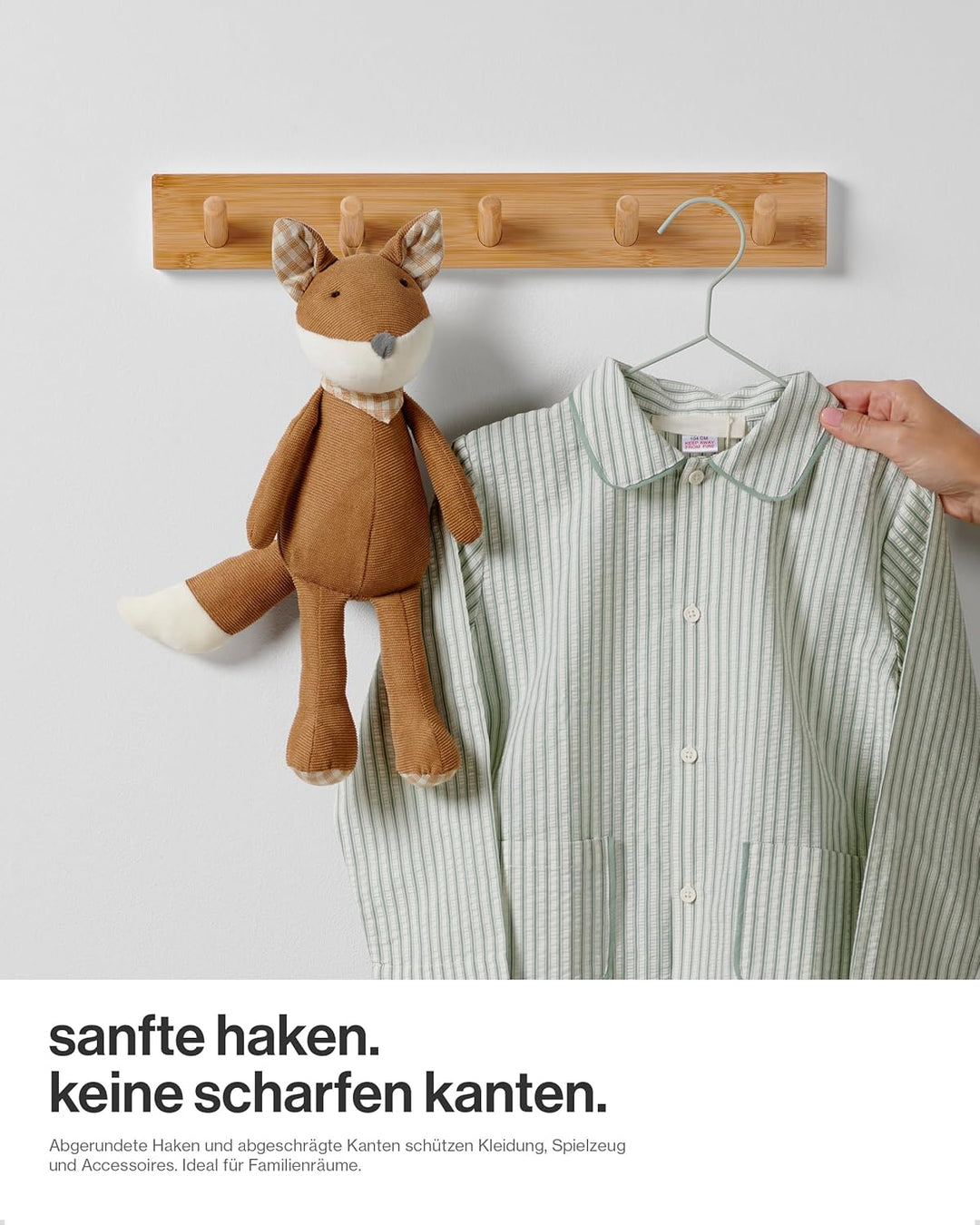 LARHN Garderobenhaken Holz - Garderobenleiste Holz mit 5 Haken - 43 cm - Kleiderhaken Wand - Wandgar