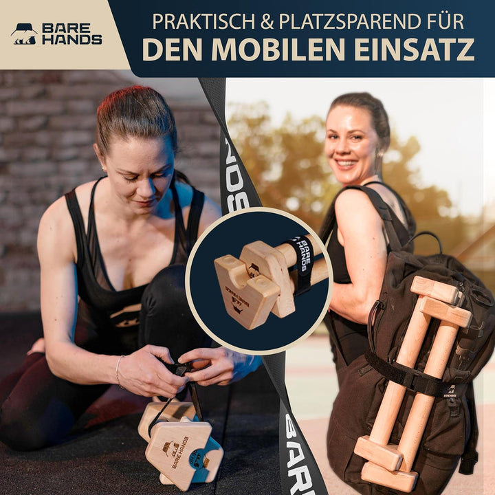 BARE HANDS Liegestützgriffe – 2x gelenksschonende & rutschfeste Holz Liegestützgriffe – Calisthenics