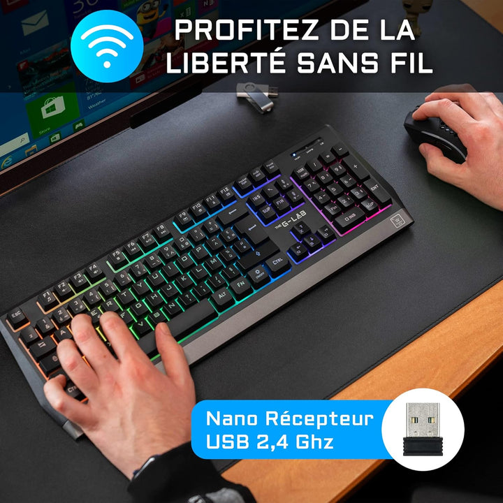 Pack Clavier - Souris Sans fil THE G-LAB Combo Tungsten (Noir)