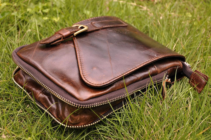 Le'aokuu Herren Verrückt Pferd Leder Tasche Freizeit Universität Schultasche Reisetasche Schultertas
