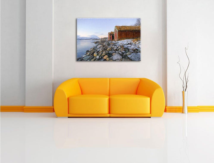 Pixxprint Küste der norwegischen See Tromso Kunst Buntstift Effekt, Format: 100x70 auf Leinwand, XXL