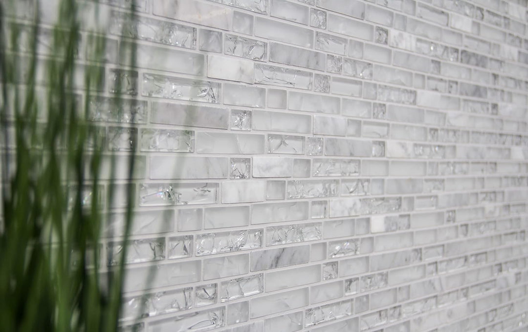 Glasmosaik Verbund Crystal/Stein mix weiss Transluzent Transparent 3D, Mosaikstein Format: 15x23/48/