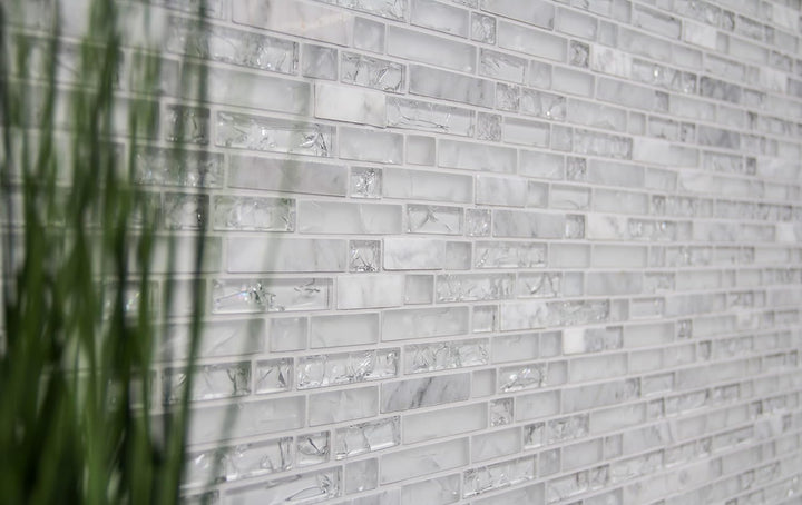 Glasmosaik Verbund Crystal/Stein mix weiss Transluzent Transparent 3D, Mosaikstein Format: 15x23/48/