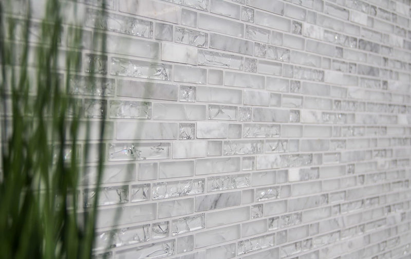 Glasmosaik Verbund Crystal/Stein mix weiss Transluzent Transparent 3D, Mosaikstein Format: 15x23/48/
