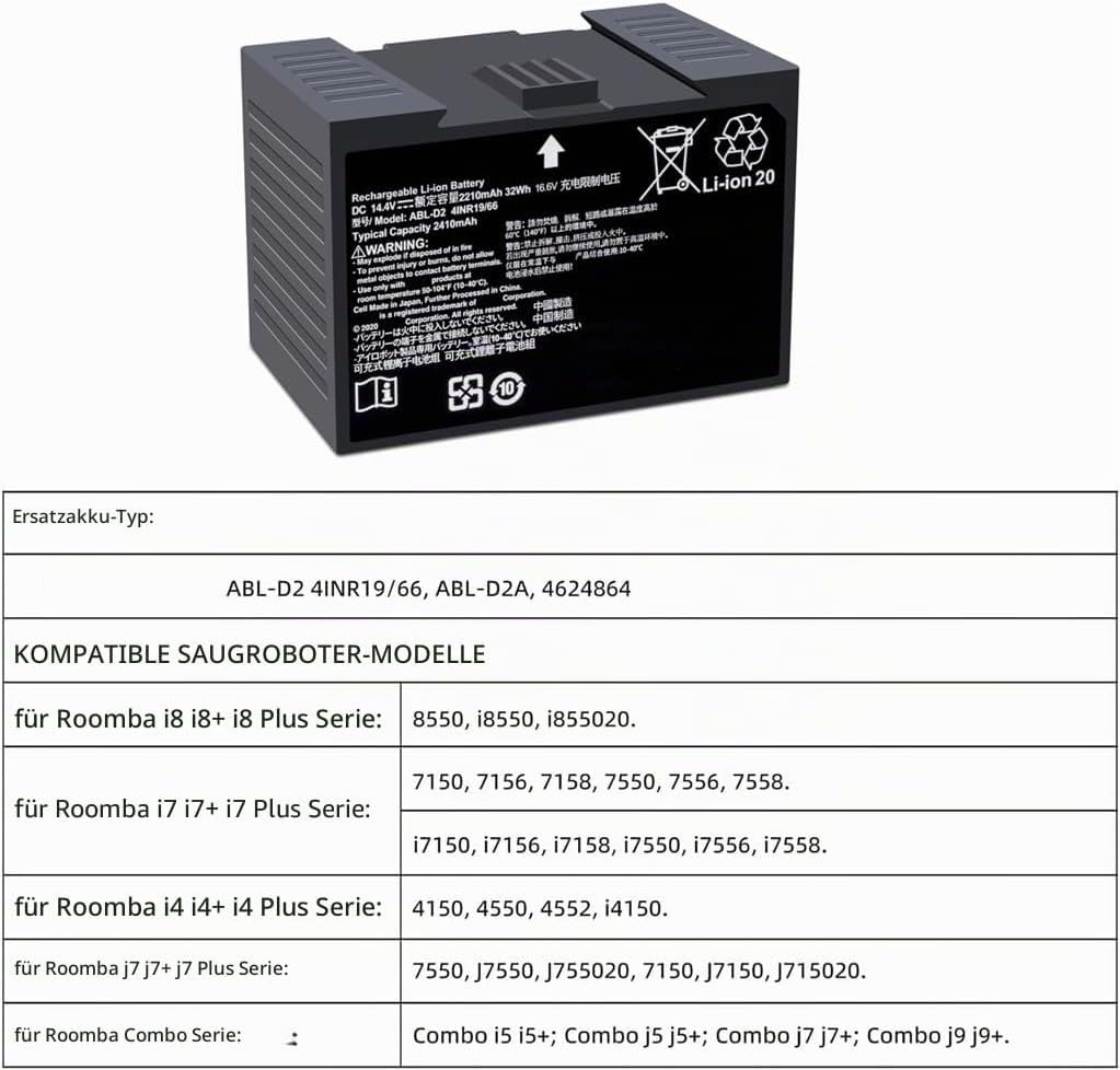ABL-D2 ABL-D2A Battery for iRobot Roomba j7 i3 i4 i6 i7 i7+ i8 and e5 e6 Series, j7 j7+ j7550 i4 i4+