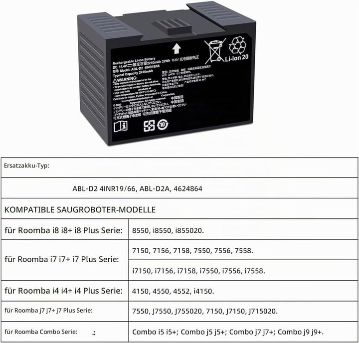ABL-D2 ABL-D2A Battery for iRobot Roomba j7 i3 i4 i6 i7 i7+ i8 and e5 e6 Series, j7 j7+ j7550 i4 i4+