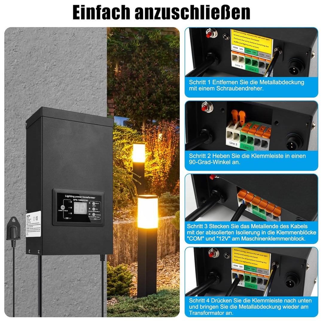COOLWEST LED Transformator 120W mit Lichtsensor, LED Trafo 230V AC auf 12V AC mit Timer, Transformat