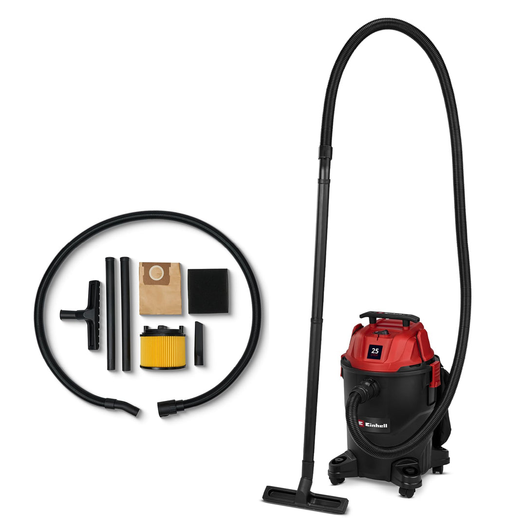 Einhell Nass-Trockensauger TC-VC 2555 (850 Watt, 180 mbar Saugleistung, 25 L Behälter, 4 Rollen, Tra