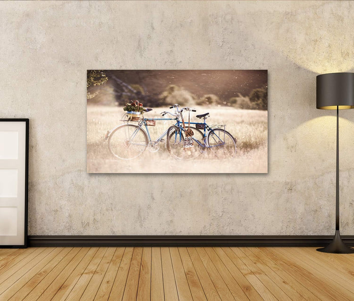 islandburner Bild auf Leinwand Schöne Landschaft Fahrrad Retro Bilder Wandbilder Poster, 80L x 40B c