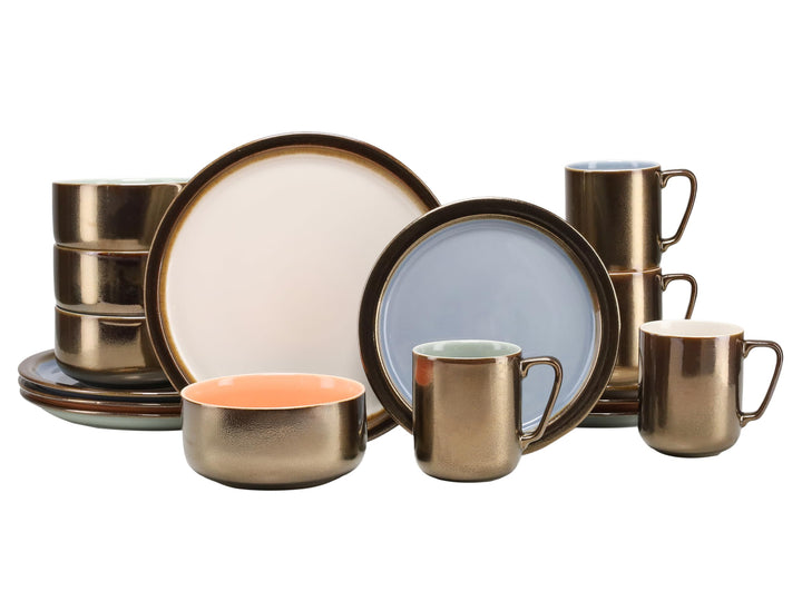 CreaTable, 22974, Serie RUSTIKAL - Collection, Geschirrset, Kombiservice 16 teilig Pastell, Pastell