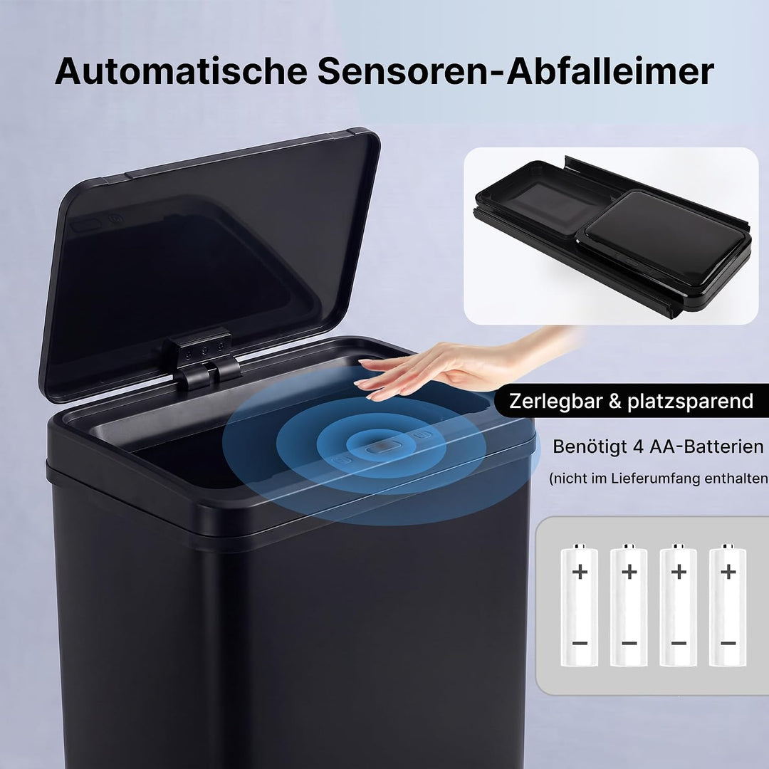 Sensor Mülleimer 2er Set 2x60L Schwarz, automatischer Abfalleimer 2 60L Schwarz, 2 60L Schwarz