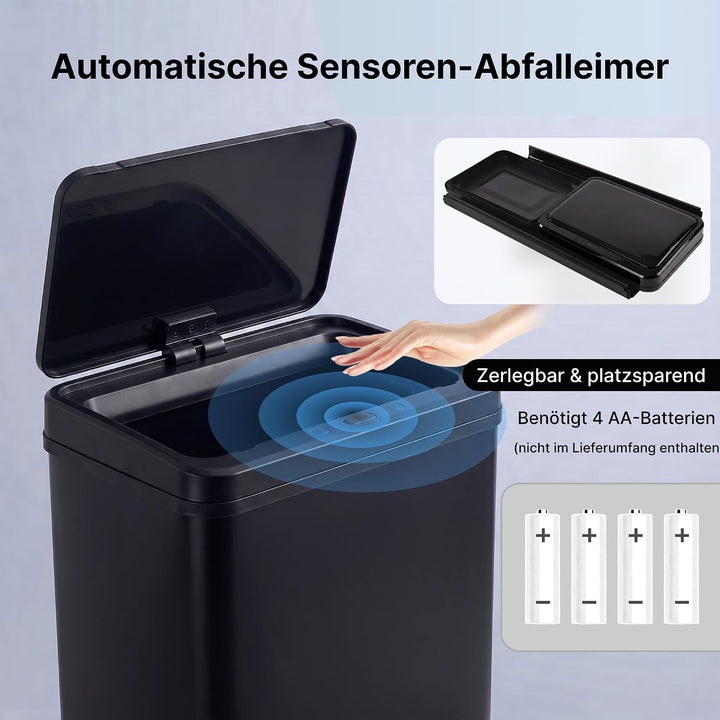 Sensor Mülleimer 2er Set 2x60L Schwarz, automatischer Abfalleimer 2 60L Schwarz, 2 60L Schwarz