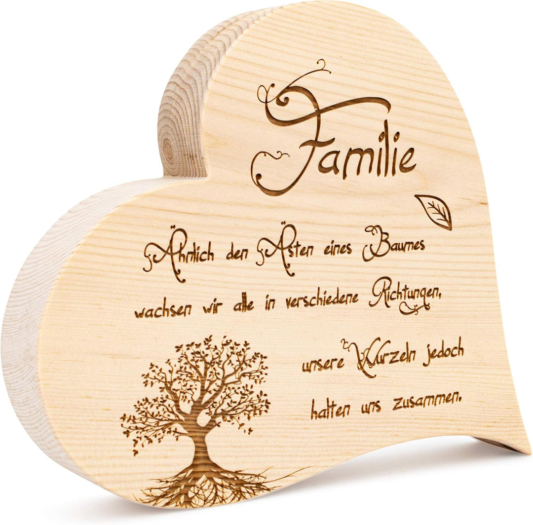 sagl.tirol holzmanufaktur Zirbenherz mit Lebensbaum und Spruch Familie. (20 cm), 20 cm