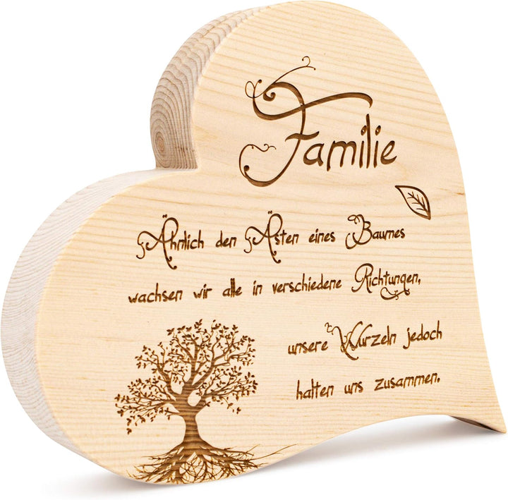 sagl.tirol holzmanufaktur Zirbenherz mit Lebensbaum und Spruch Familie. (20 cm), 20 cm