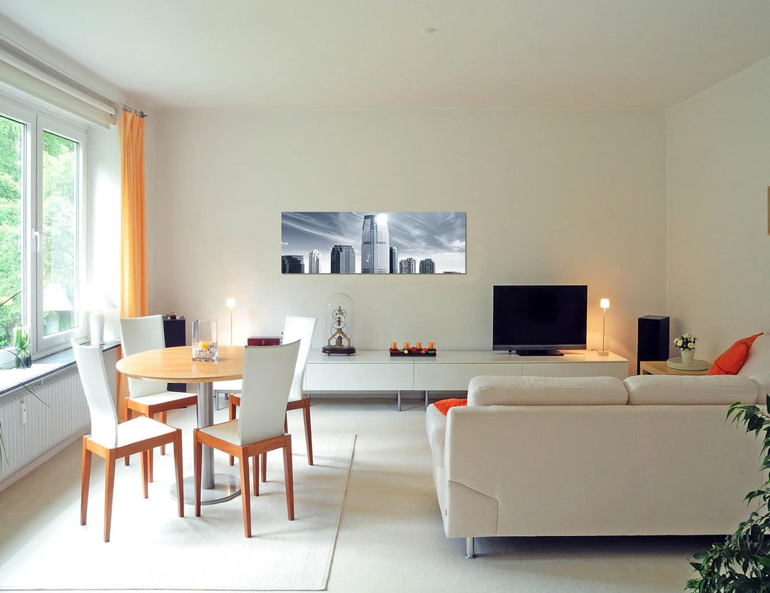 Paul Sinus Art Panoramabild auf Leinwand und Keilrahmen 120x40cm New York Skyline Wasser schwarz/wei