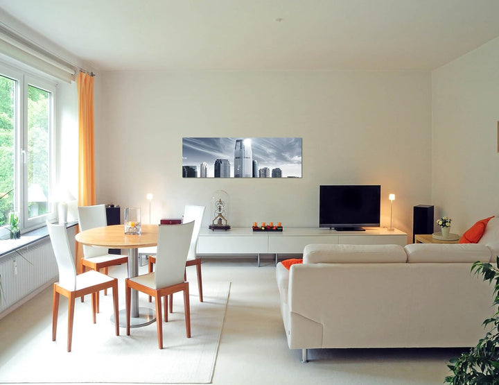 Paul Sinus Art Panoramabild auf Leinwand und Keilrahmen 120x40cm New York Skyline Wasser schwarz/wei