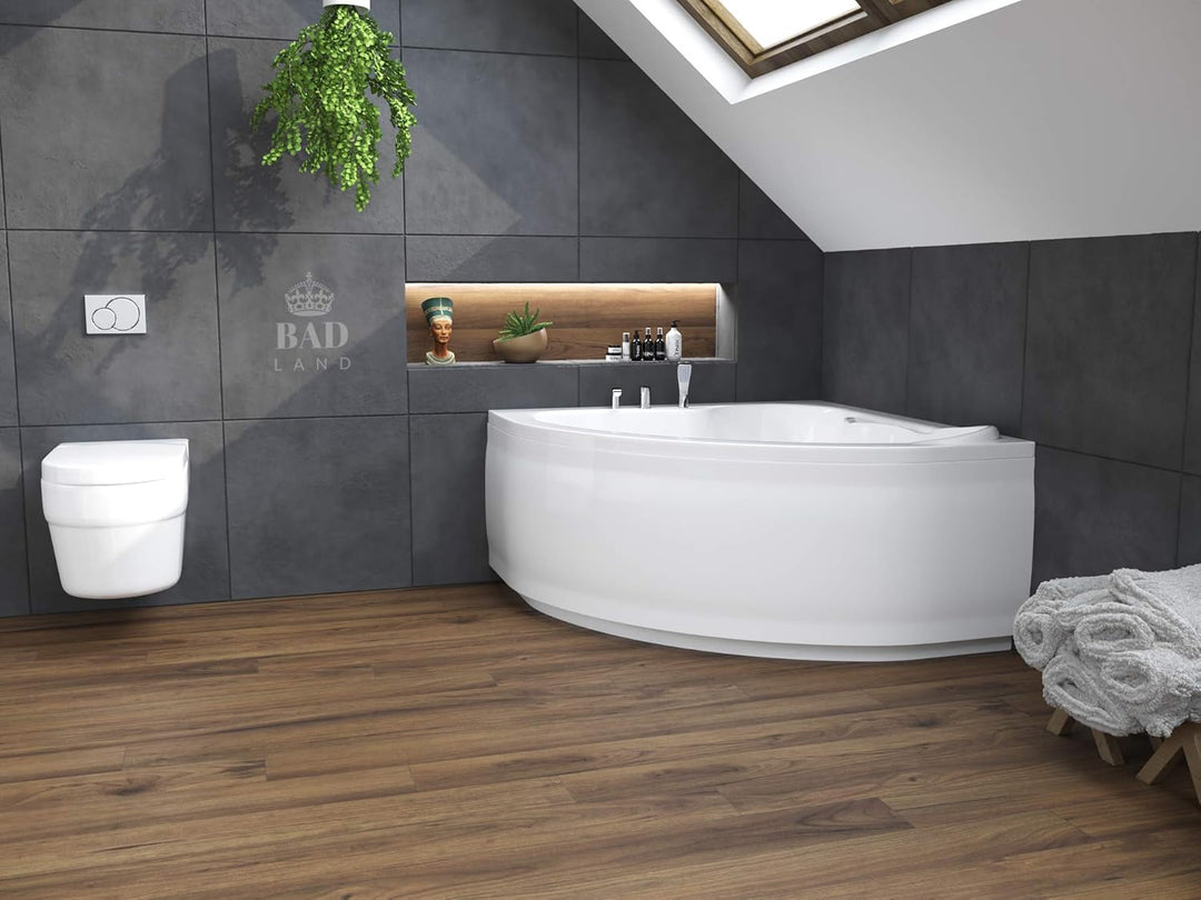 BADLAND Badewanne Original Weiss Acryl Wanne Eckbadewanne STANDARD 130x130 KOMPLETTSET SET mit Weiss