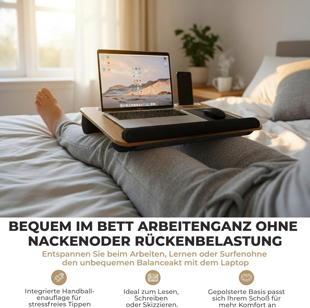 Laptopkissen für Bett & Sofa – Knietablett mit Kissen, Handyhalter & Handgelenkauflage - Passend bis
