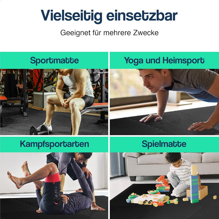 Hulser Fitness Puzzlematte - 60 x 60 x 1,2 cm - 18 Stück - 6,48 m2 - Bodenschutzmatten für Sporträum