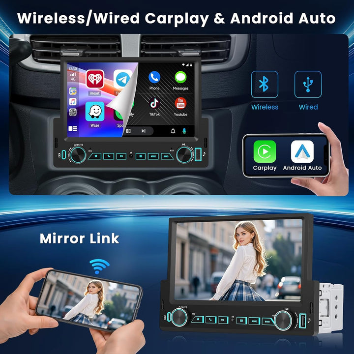 Hikity 1 Din Autoradio Carplay Android Auto Kabelgebundenes 7 Zoll Incell Touchscreen Bildschirm mit