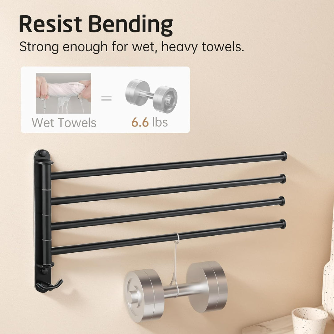 KES Handtuchhalter Schwenkbar Schwarz Badetuchhalter 4 Armig Handtuchstange Edelstahl 18/8 Handtuch