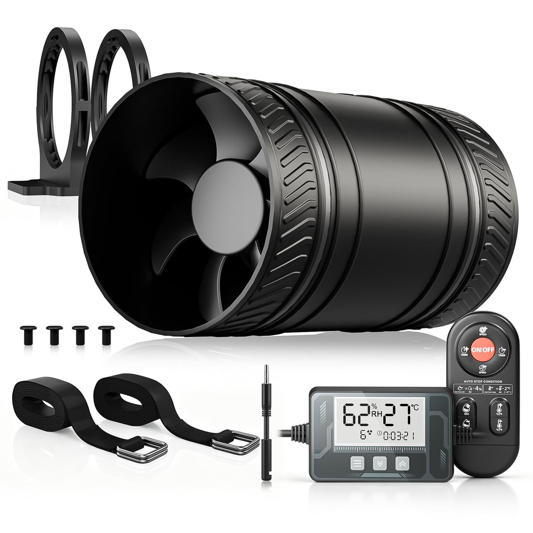 Elektronischer Lüfter, 100mm Rohrventilator mit Feuchtigkeits- &amp; Temperatursensor, Fernbedienung, 6-