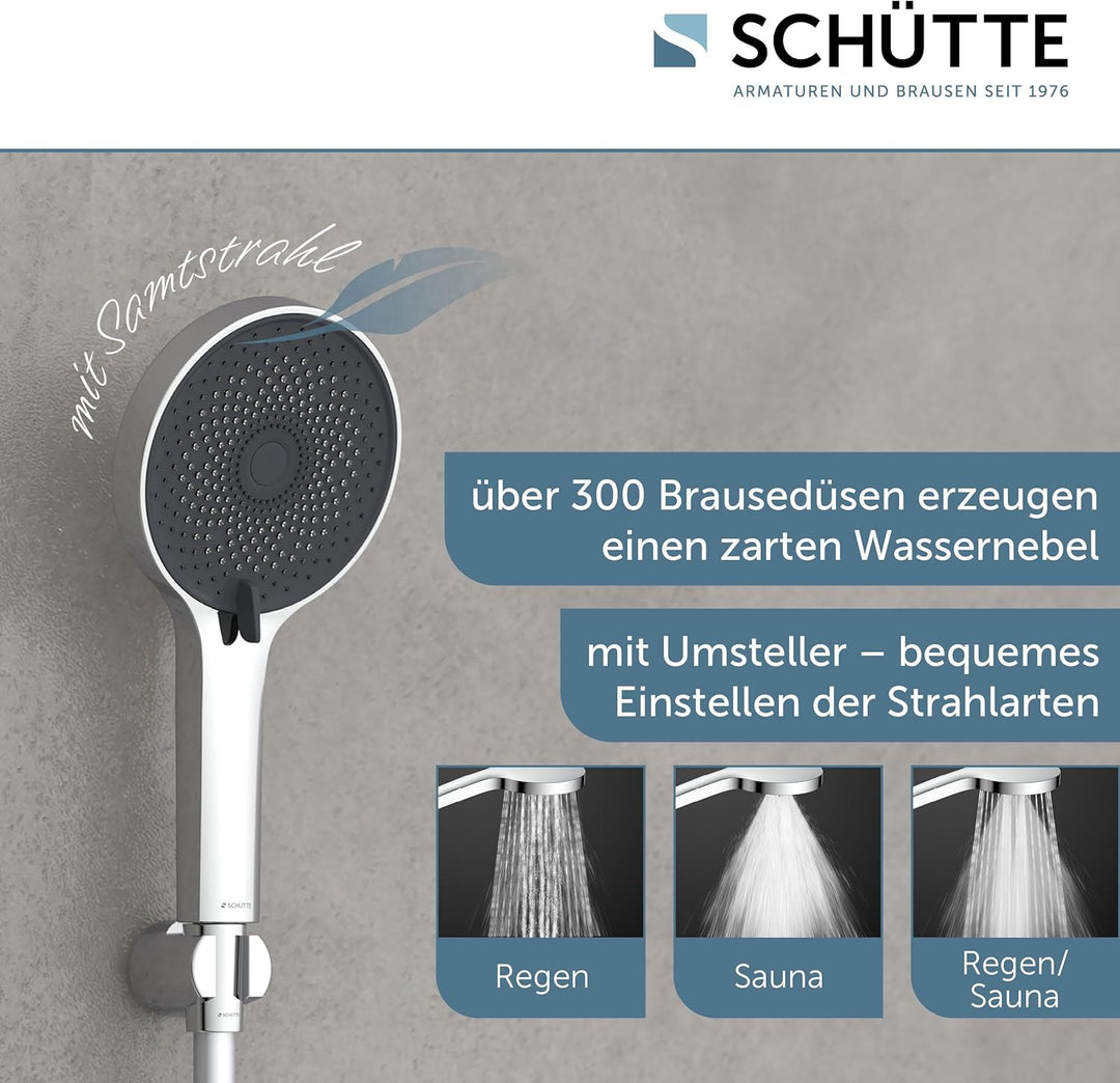 SCHÜTTE Handbrause SAMOA RAIN | Samtstrahl-Technologie | Duschkopf mit über 300 Düsen | 3 einstellba