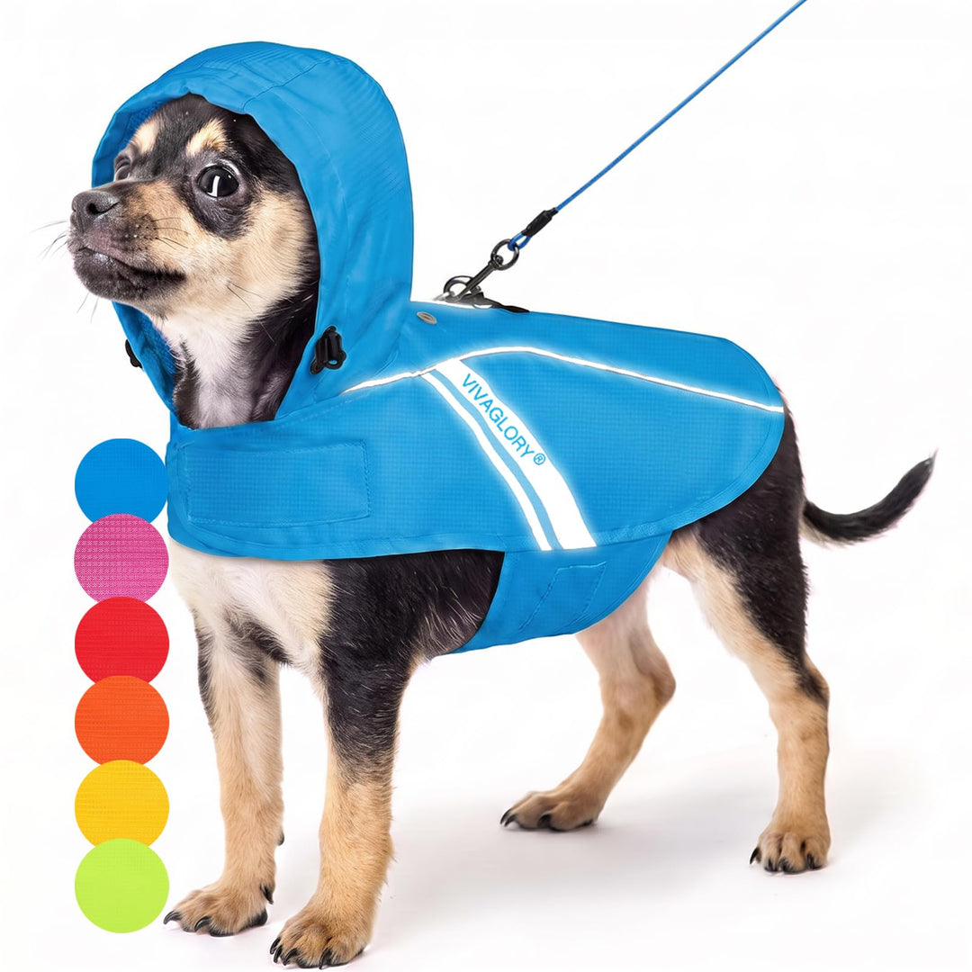 VIVAGLORY Hunderegenmantel für kleine Hunde, leicht an- und ausziehbare Regenbekleidung, reflektiere