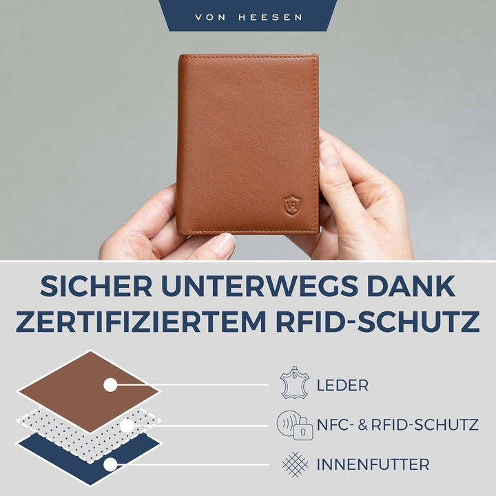 VON HEESEN Leder Geldbörse Herren mit Münzfach & RFID Schutz I Echtleder Geldbeutel für Männer & Dam