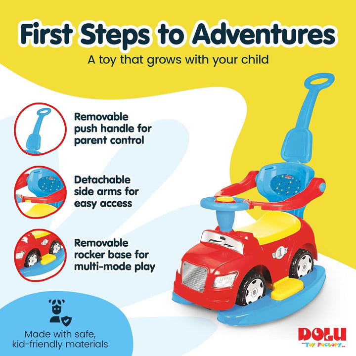Dolu 4-in-1-Aufsitzfahrzeug für Kinder, Kinder-Trittauto, Lauf- und Fahrfahrzeug für Kinder mit Hupe
