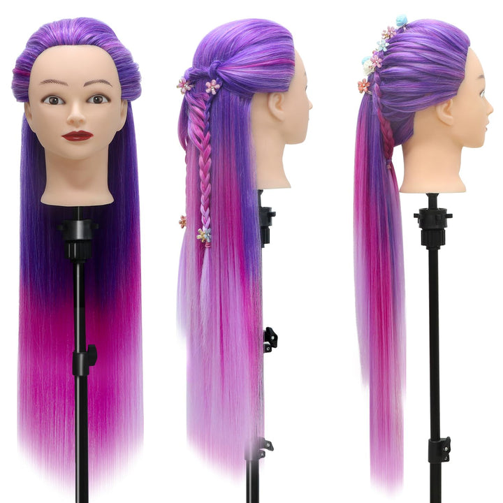 Trainingsköpfe, 28 inch Frisierkopf 100% Synthetikfaser-Haar Übungskopf, Frisurenkopf Ausbildung Kop