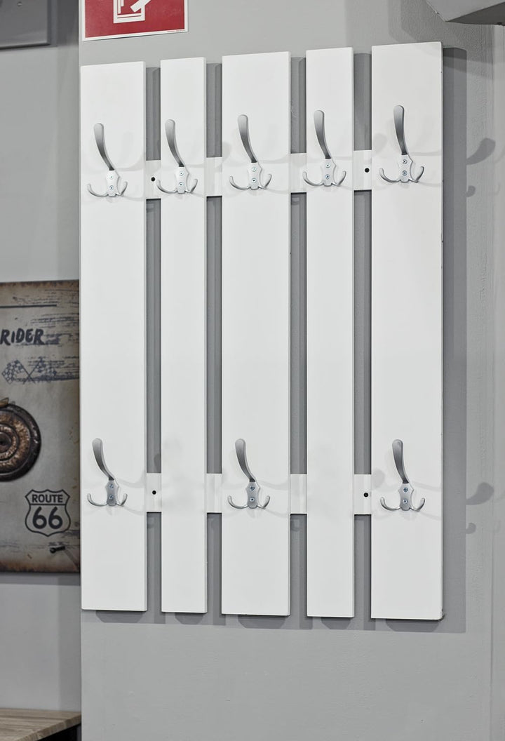 HAKU Möbel Wandgarderobe, MDF, weiss-edelstahloptik, T 9 x B 65 x H 100 cm 9 x 65 x 100 cm, 9 x 65 x