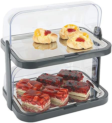 APS 9204 Buffetvitrine „Doppeldecker“ – 2 beidseitig aufklappbare, transparente Rolltophauben, 2 Ede