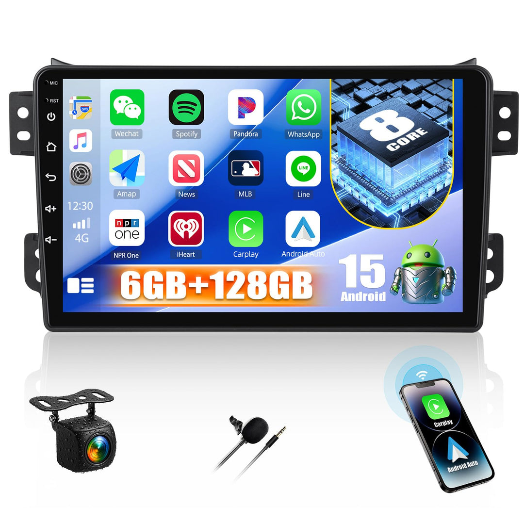 6+128G 9 Zoll CAMECHO Navi Autoradio für Suzuki Splash Ritz/Opel Agila 2004-2014 mit Rückfahrkamera,