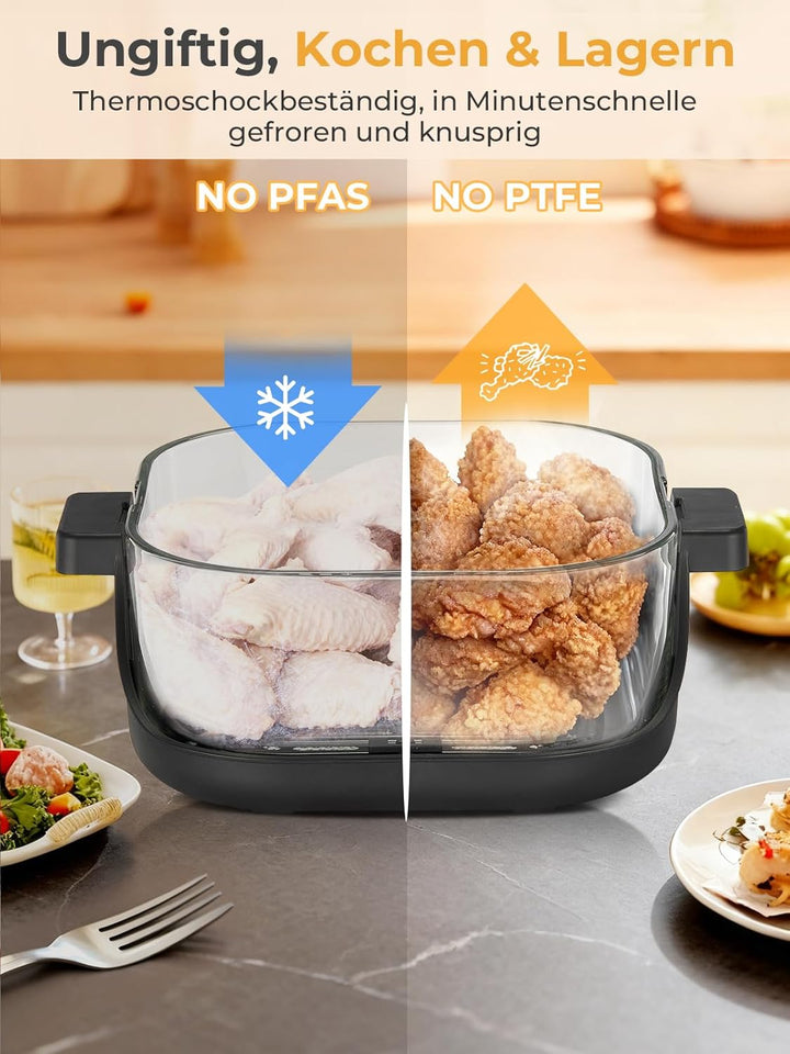 FOHERE Tragbare Heissluftfritteuse, 4-in-1 Heissluftfrittieren für Bake, Recrisp, Max Crisp, Airfrye