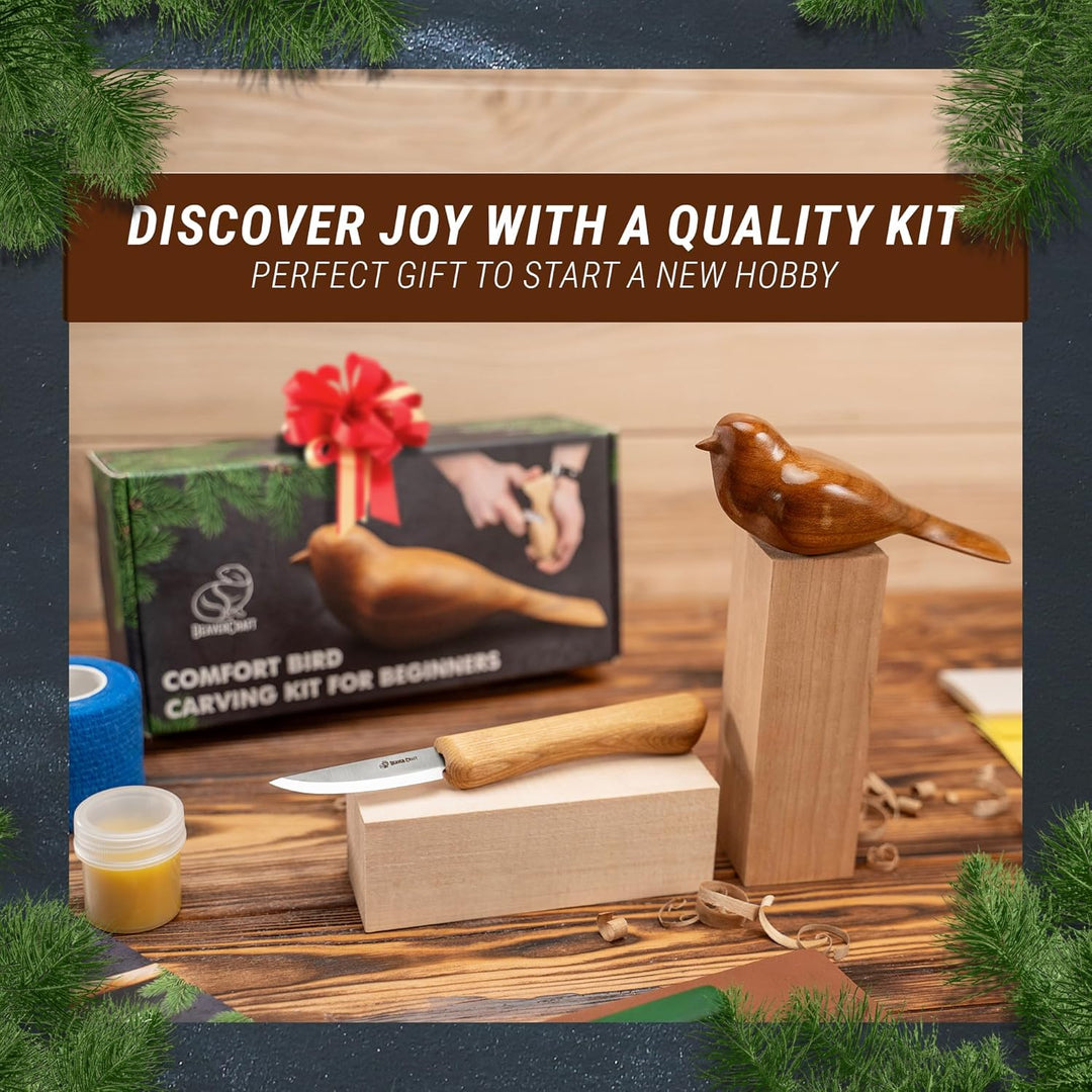 BeaverCraft Holzschnitzset Komfort Vogel DIY mit Schnitzmesser, Linde Holz-Blöcken zum Schnitzen – B
