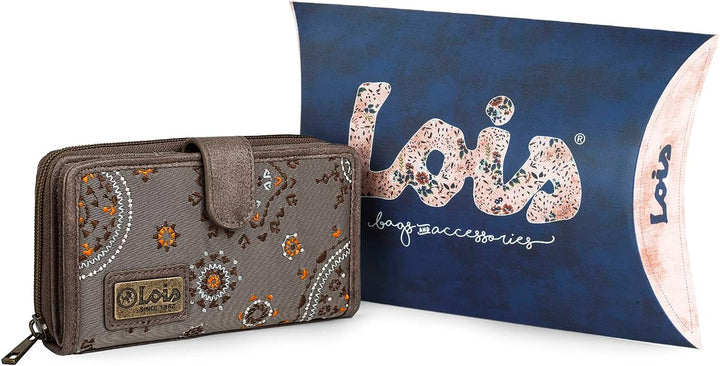 Lois - Brieftasche für Frauen bestickte mit Kartenhalter mit Mandala-Motiven. Canvas und PU-Leder fü