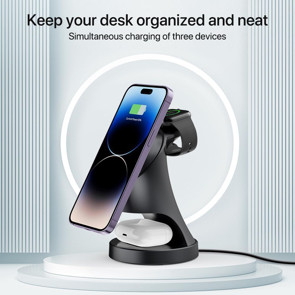 Ladestation Apple Watch und iPhone, 3 in 1 Induktive Ladestation mit Magsafe Ladegerät Wireless Char