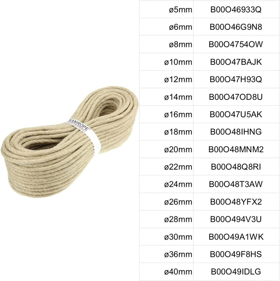 Kanirope® Hanfseil HEMPTWIST ø8mm 30m 4-litzig gedreht, 30m