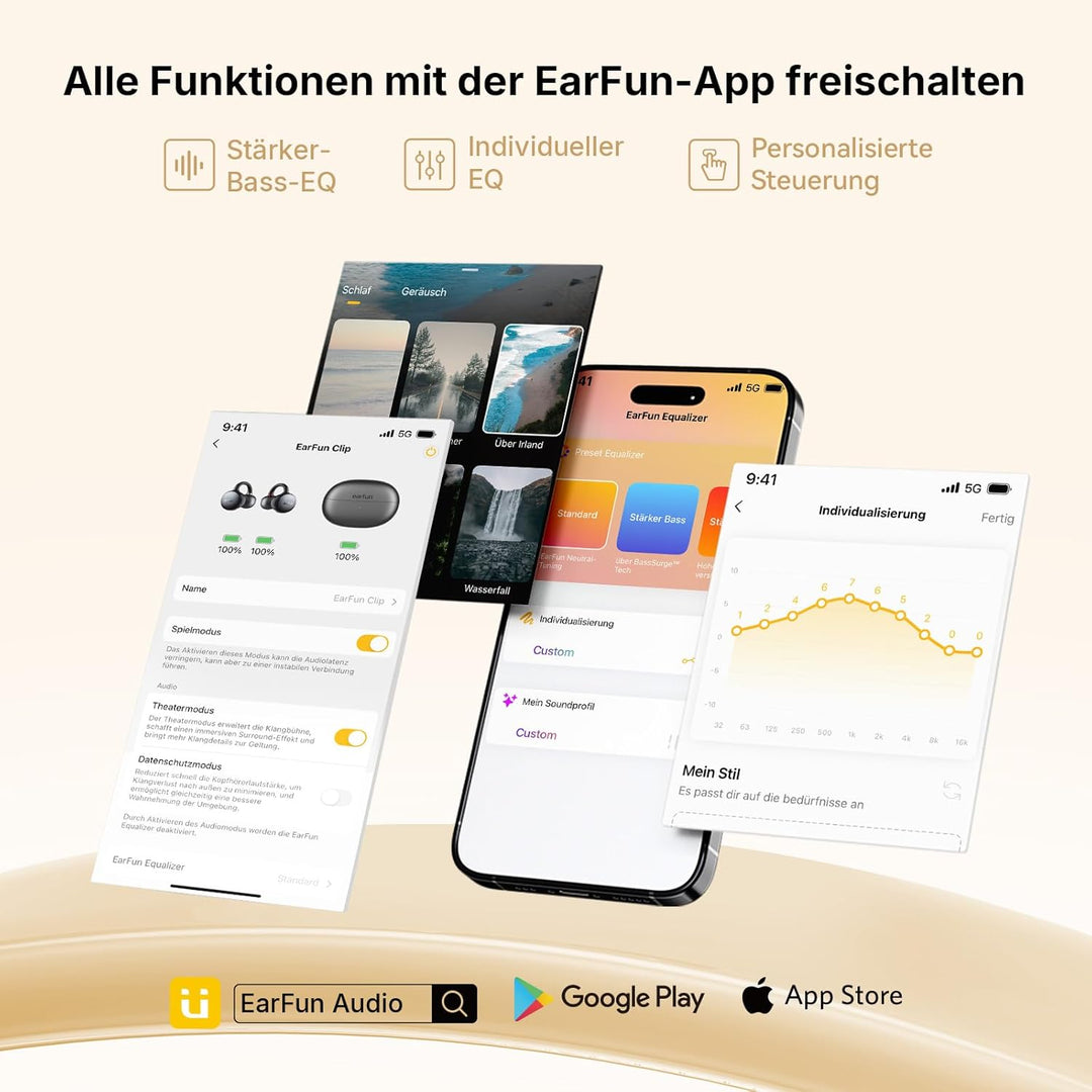 EarFun Clip Open Ear Kopfhörer Bluetooth, komfortabler Sitz, 10.8 mm Carbon-Treiber, Hi-Res Audio, L