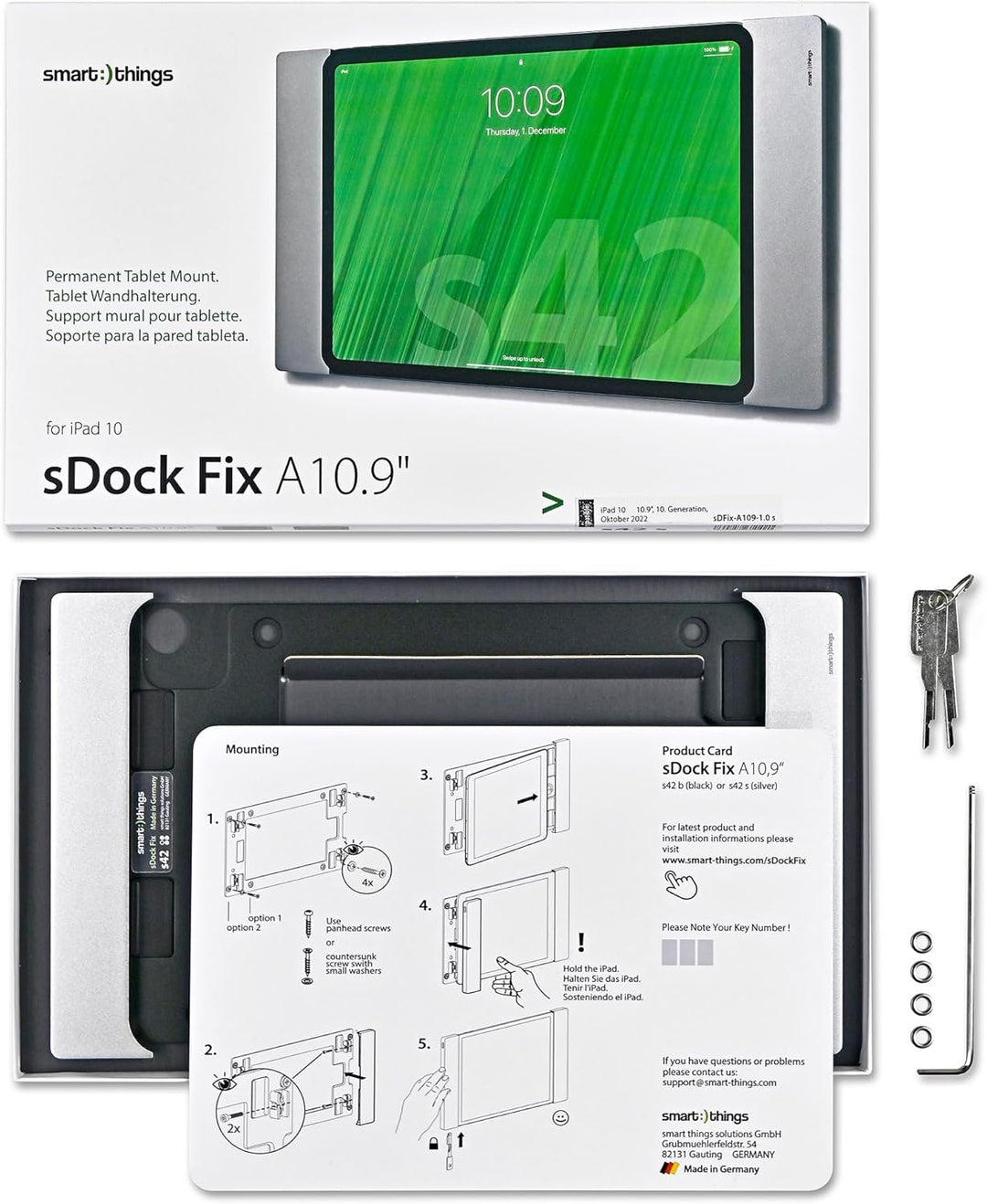 Smart things s42 s sDock Fix A10.9 Silber - Abschliessbare Wandhalterung und Ladestation zur dauerha