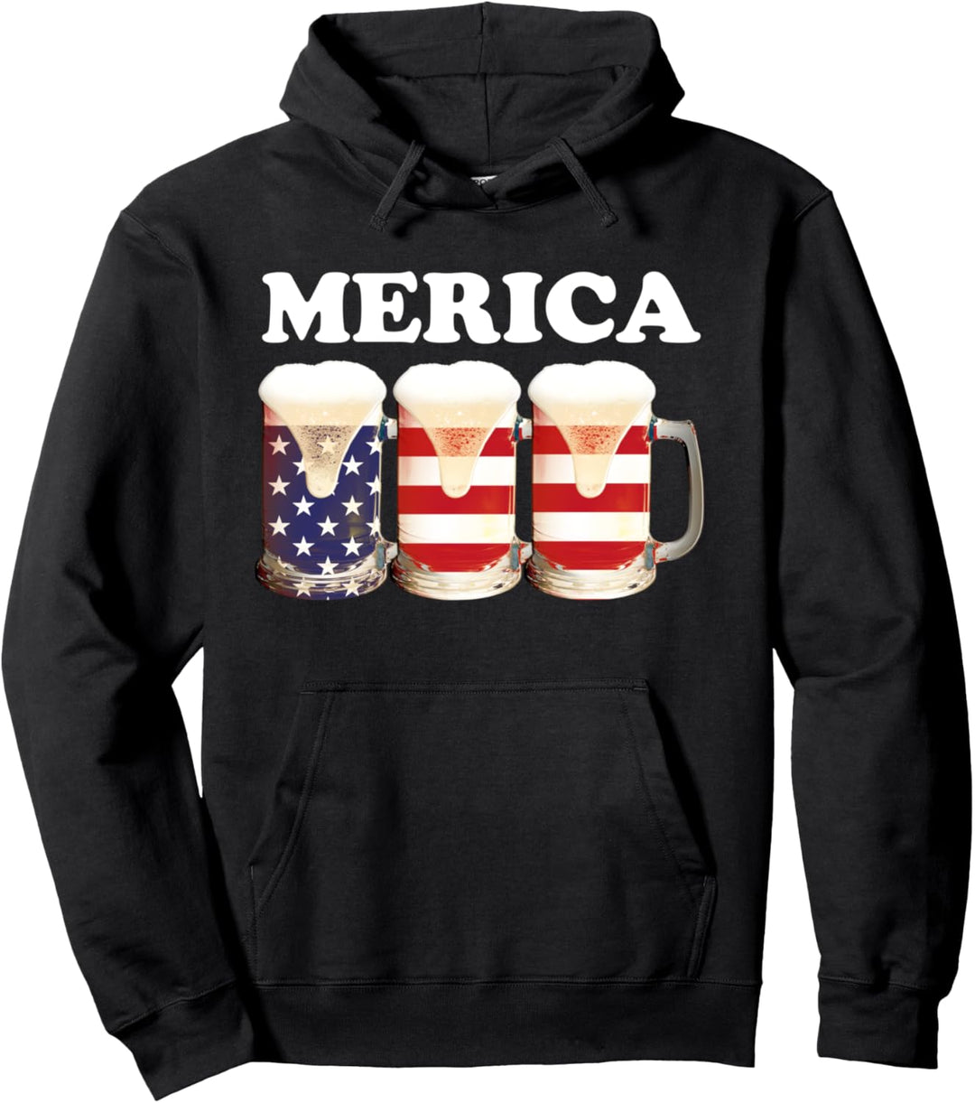 Merica Beer USA 4th July National Day Celebration Pullover Hoodie