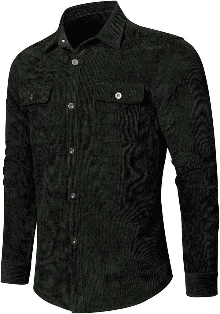 Elegancity Herren Hemd Cord Langarm Freizeithemd Männer Jacke Regular Fit Button Up Hemdjacke Mit Kl