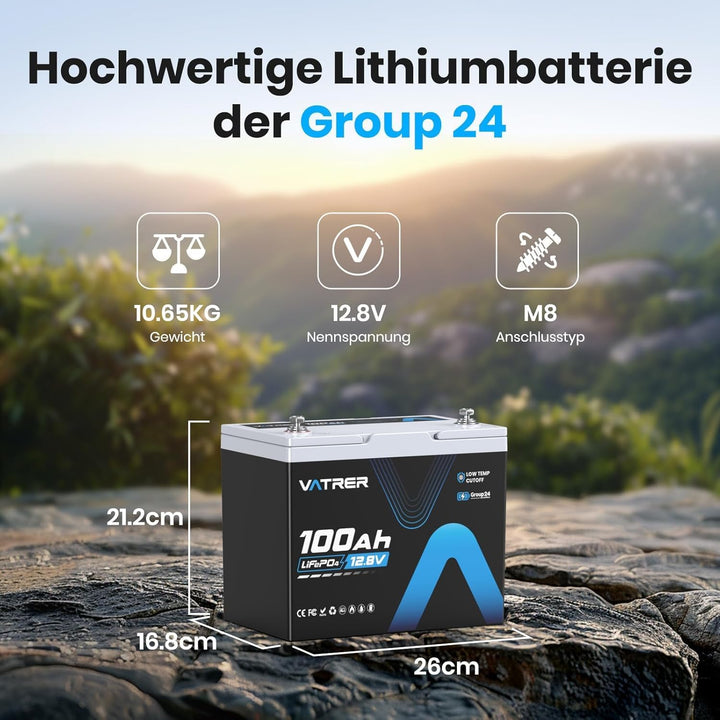 LiFePO4 12V 100AH Group 24*4 Lithium Batterie Low Temp Cut-Off mit 100A BMS 5000+ Tiefzyklus Deep Cy