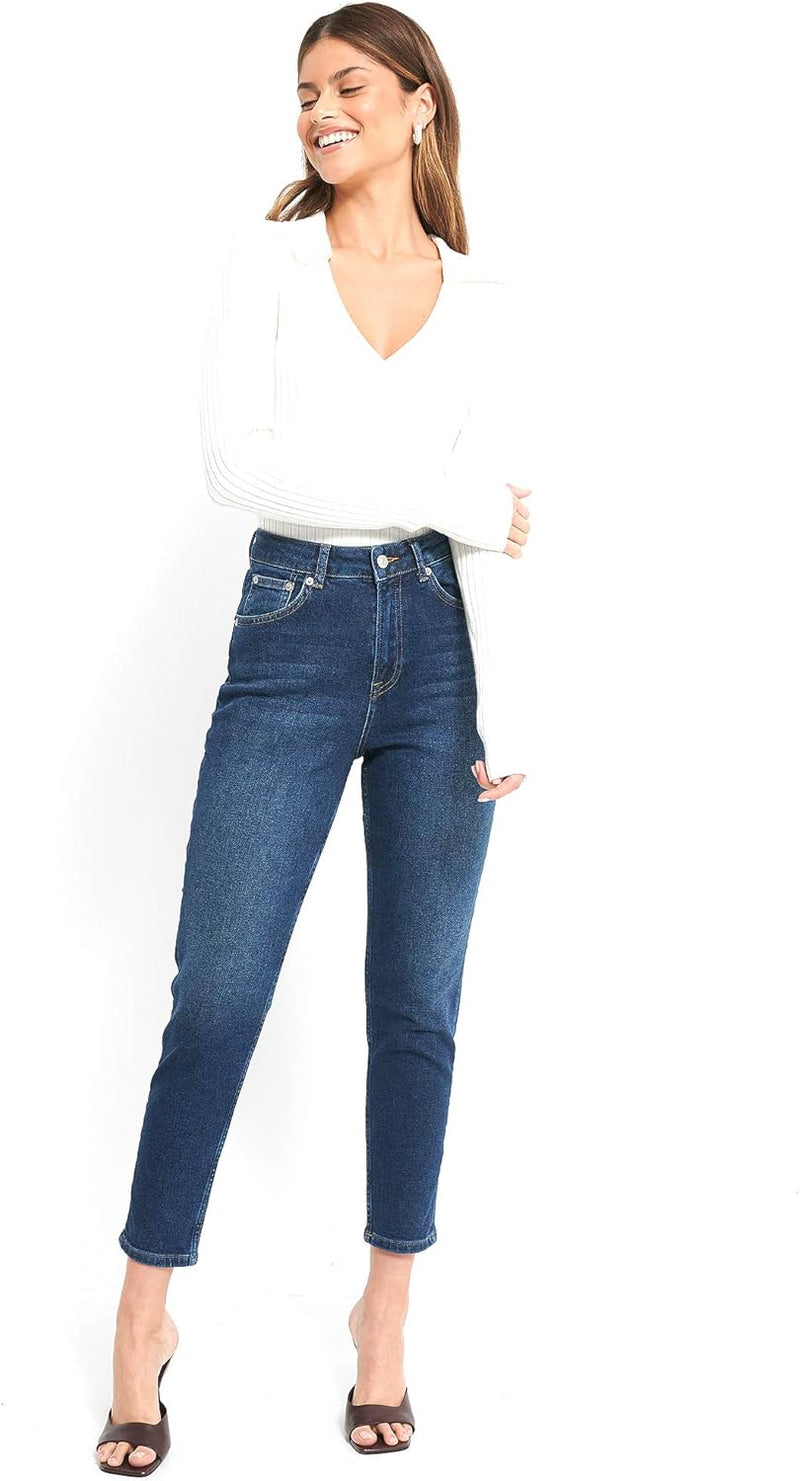NA-KD Damen Comfort Mom Jeans 34 Dunkelblau, 34 Dunkelblau