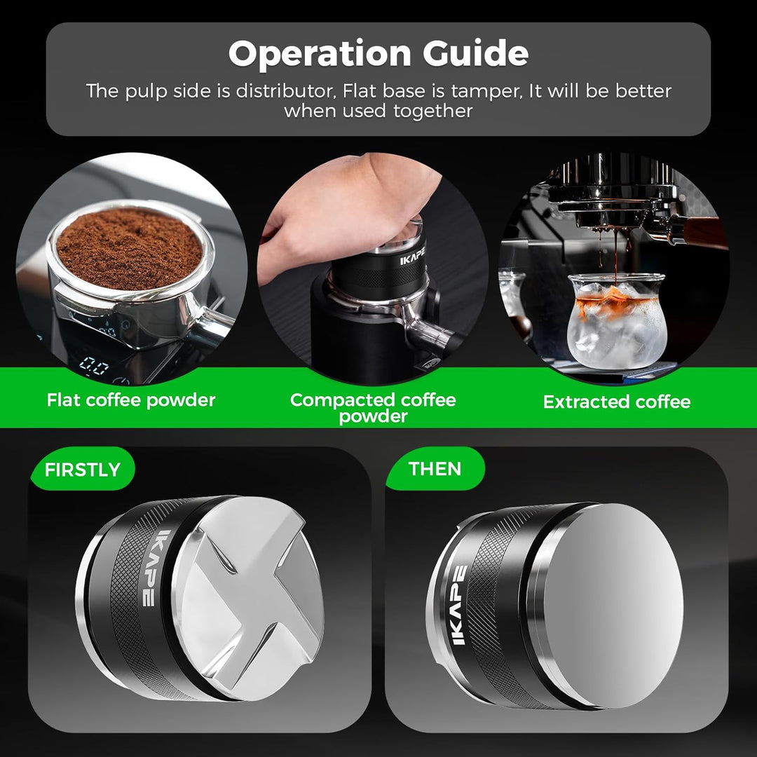 IKAPE Coffee Products, 58mm Kaffeeverteiler & Handstampfer, Espresso-Verteiler mit Einstellbarer Tie