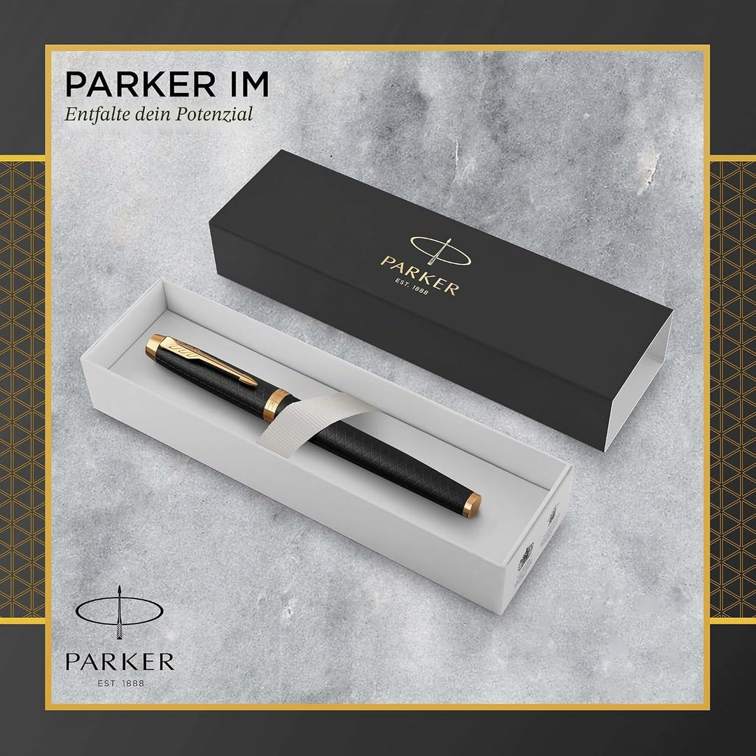 Parker IM Füller | Premium Black | Füllfederhalter mit feiner Feder | blaue Tinte | Geschenkbox Prem