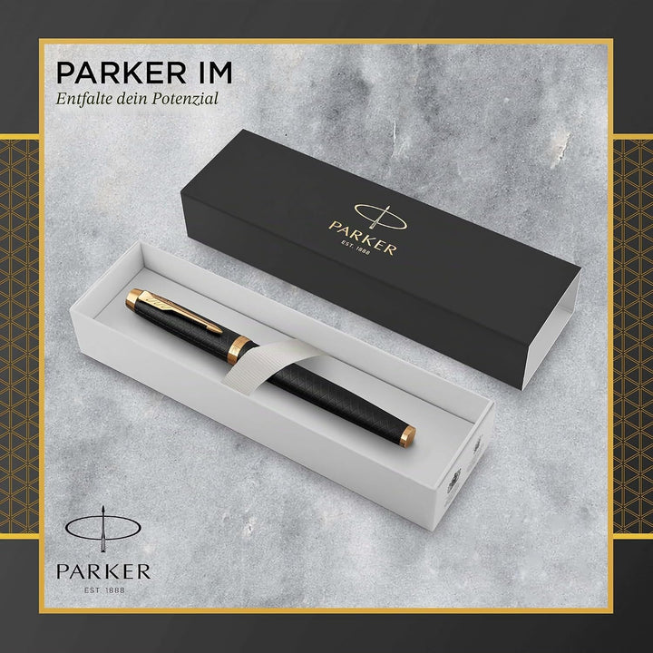 Parker IM Füller | Premium Black | Füllfederhalter mit feiner Feder | blaue Tinte | Geschenkbox Prem